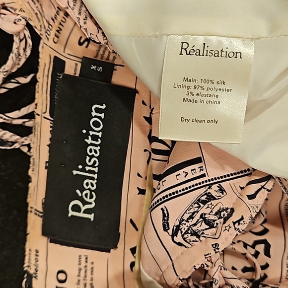 💕REALISATION PAR💕 Venus Babydoll Mini Dress ~ Pink Newspaper Print XS Y2K 90s - Picture 16 of 16